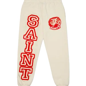 Saint Vanity Red Print Cream Sweatpants
