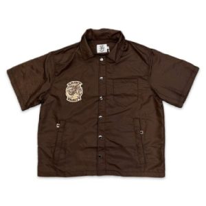 Brown Saint Vanity Nylon Button Zip Up T-Shirt