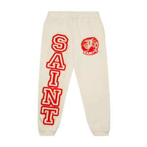 Saint Vanity Red Print Cream Sweatpants
