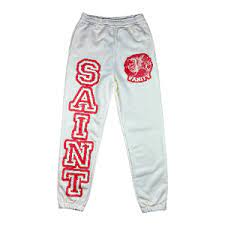 Saint Vanity Red Print Cream Sweatpants