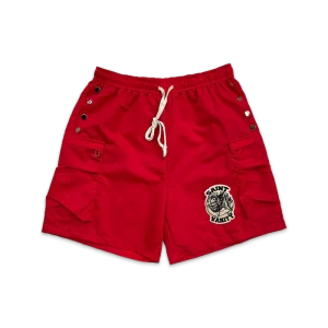 Saint Vanity Logo Cargo Nylon Red Shorts