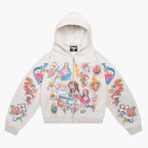 Saint Vanity Righteous Cropped Zip Up Grey Hoodie