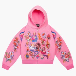 Saint Vanity Righteous “Risen King” Cropped Zipper Pink Hoodie