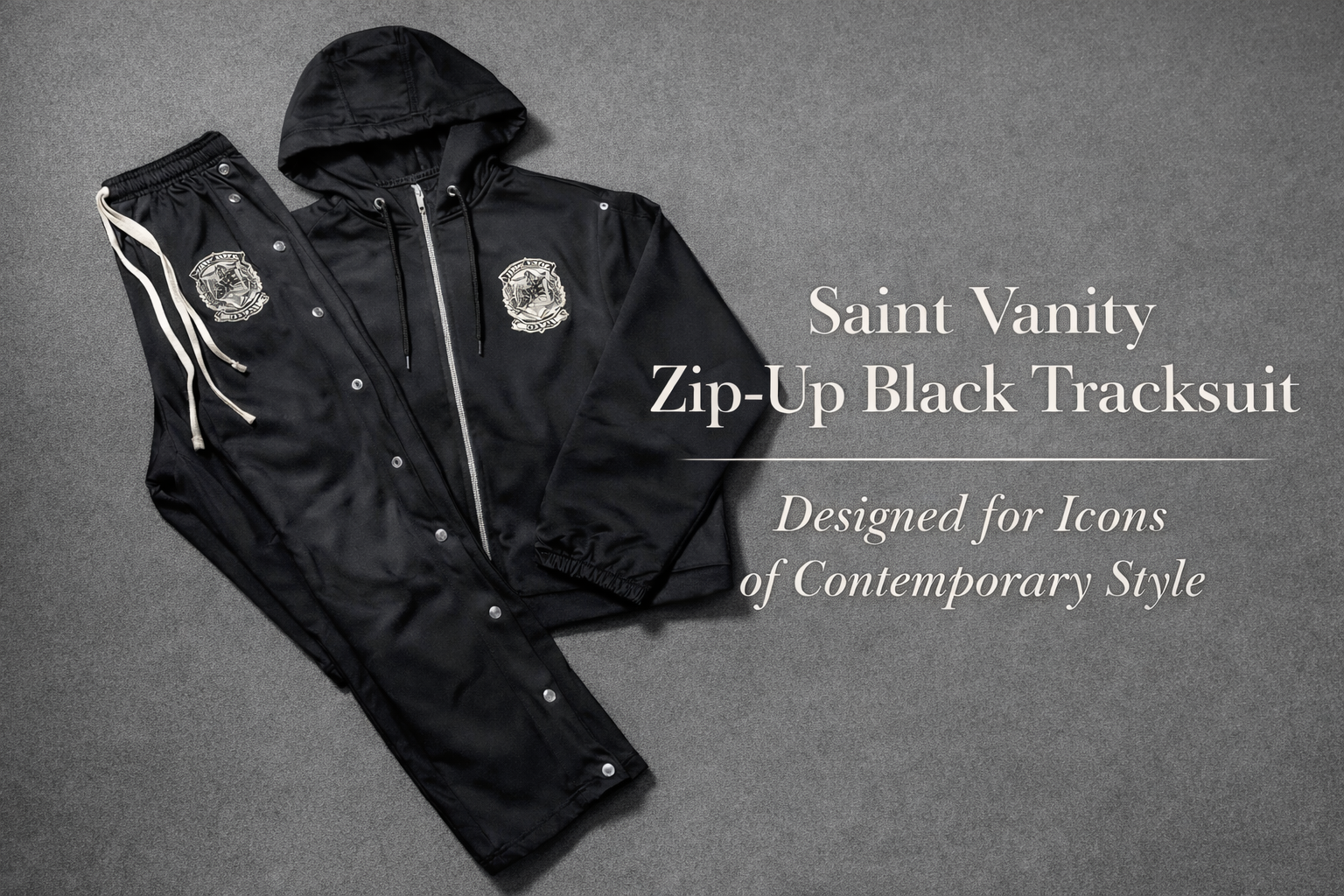 Saint Vanity Zip-Up Black Tracksuit – Designed for Icons of Contemporary Style